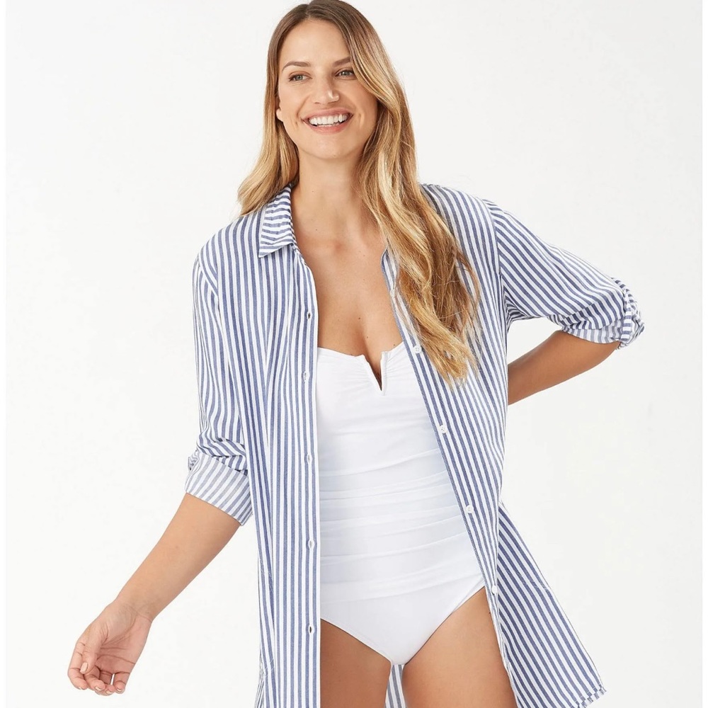 NWT Tommy Bahama Chambray Striped Cover-up / Oversized Women's Shirt